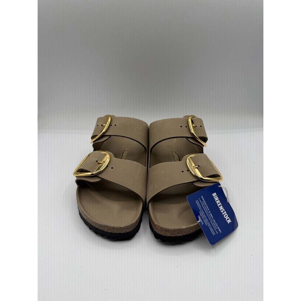Birkenstock Taupe Sandals with Gold Buckles - Picture 3 of 8